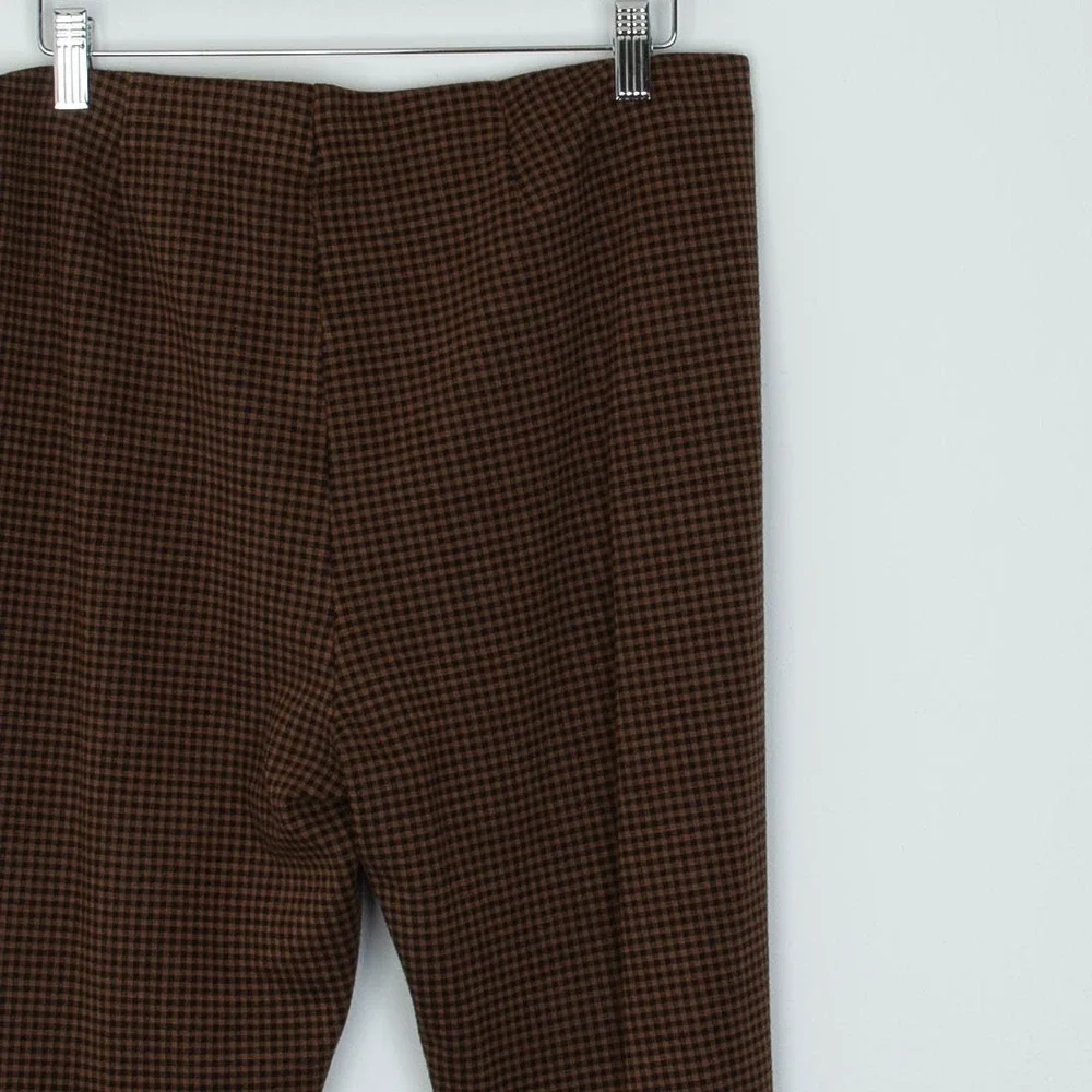 J Jill Womens Ponte Leggings Brown Black Gingham Size L Pull‎ On Stretch Office